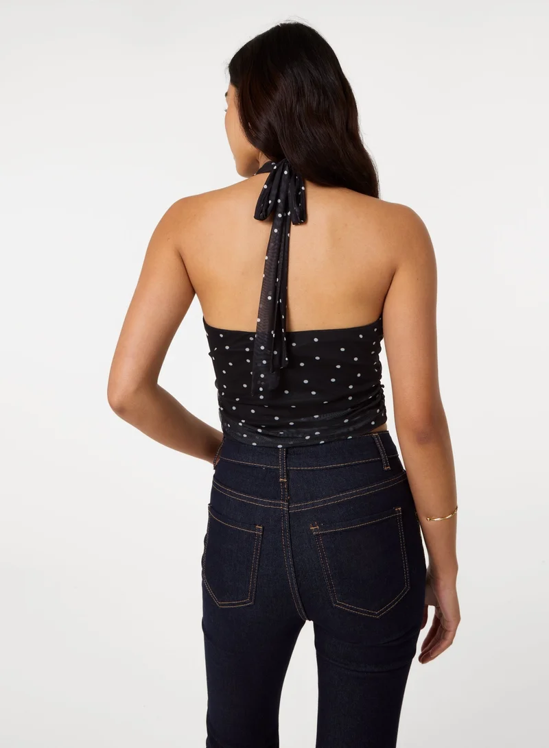 بينك فانيلا Ruched Side Halter Top In Polka Dot
